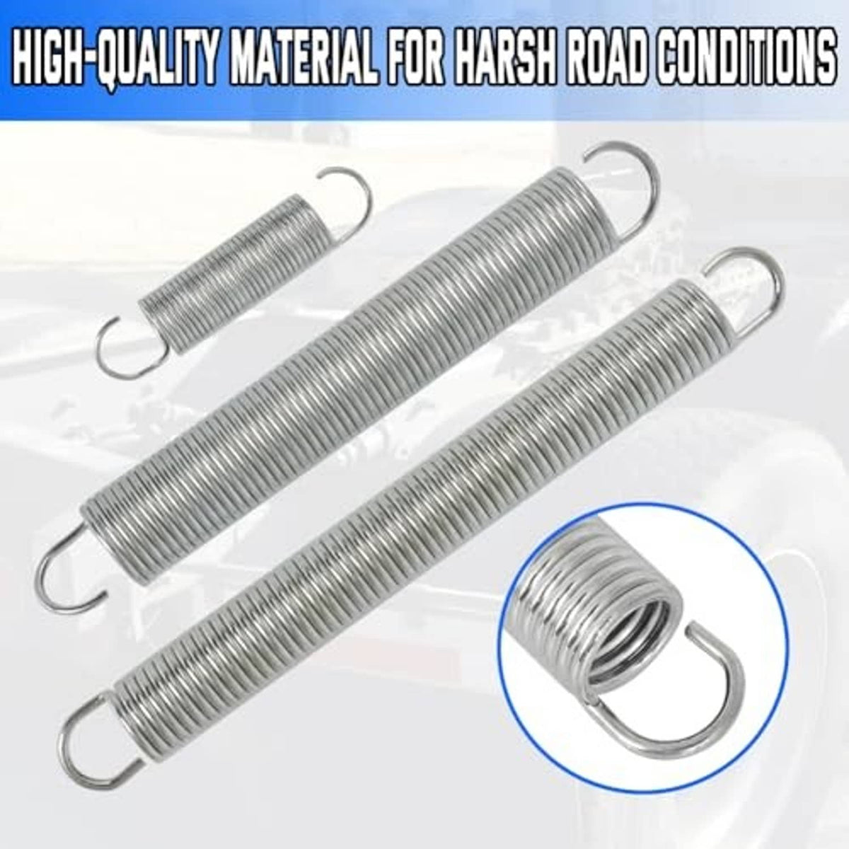Metal coil spring set with loop end hooks, shown with close-up detail