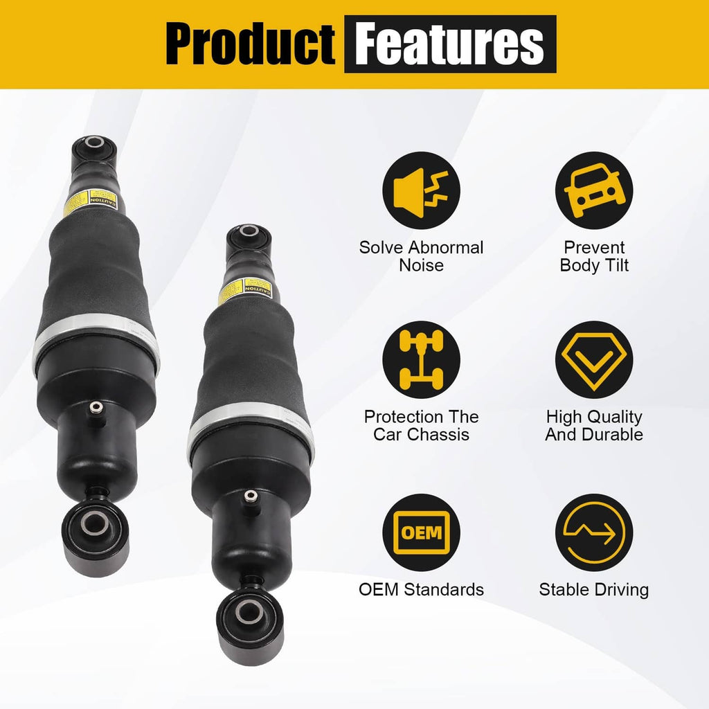 Rear air suspension shock struts pair, black with silver rings and spherical mounting eyes