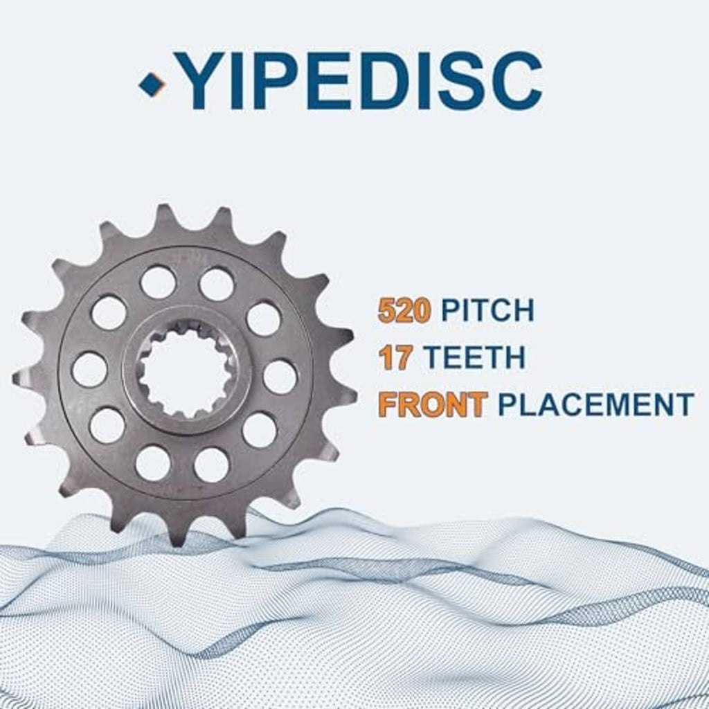Front sprocket gear with circular mounting holes and central splined hub in dark gray