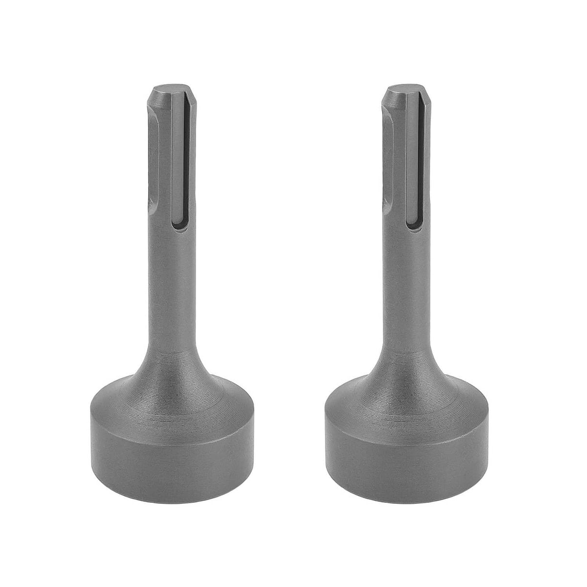 Ground rod driver adapter set, two grey steel pieces for hammer drill conversion