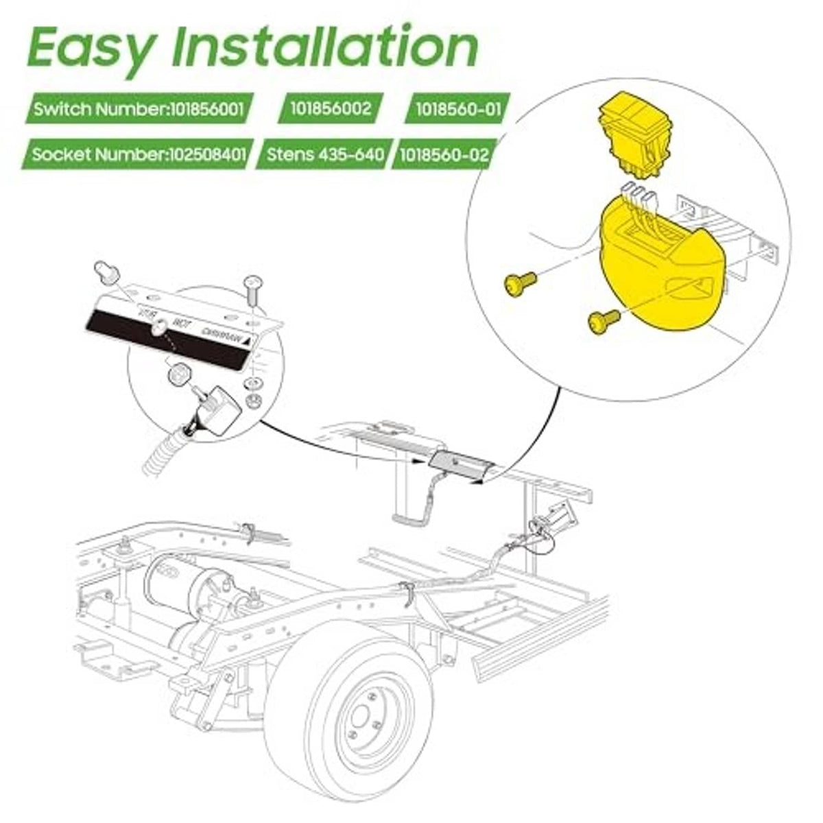 Forward reverse switch installation diagram with wiring and connector illustration