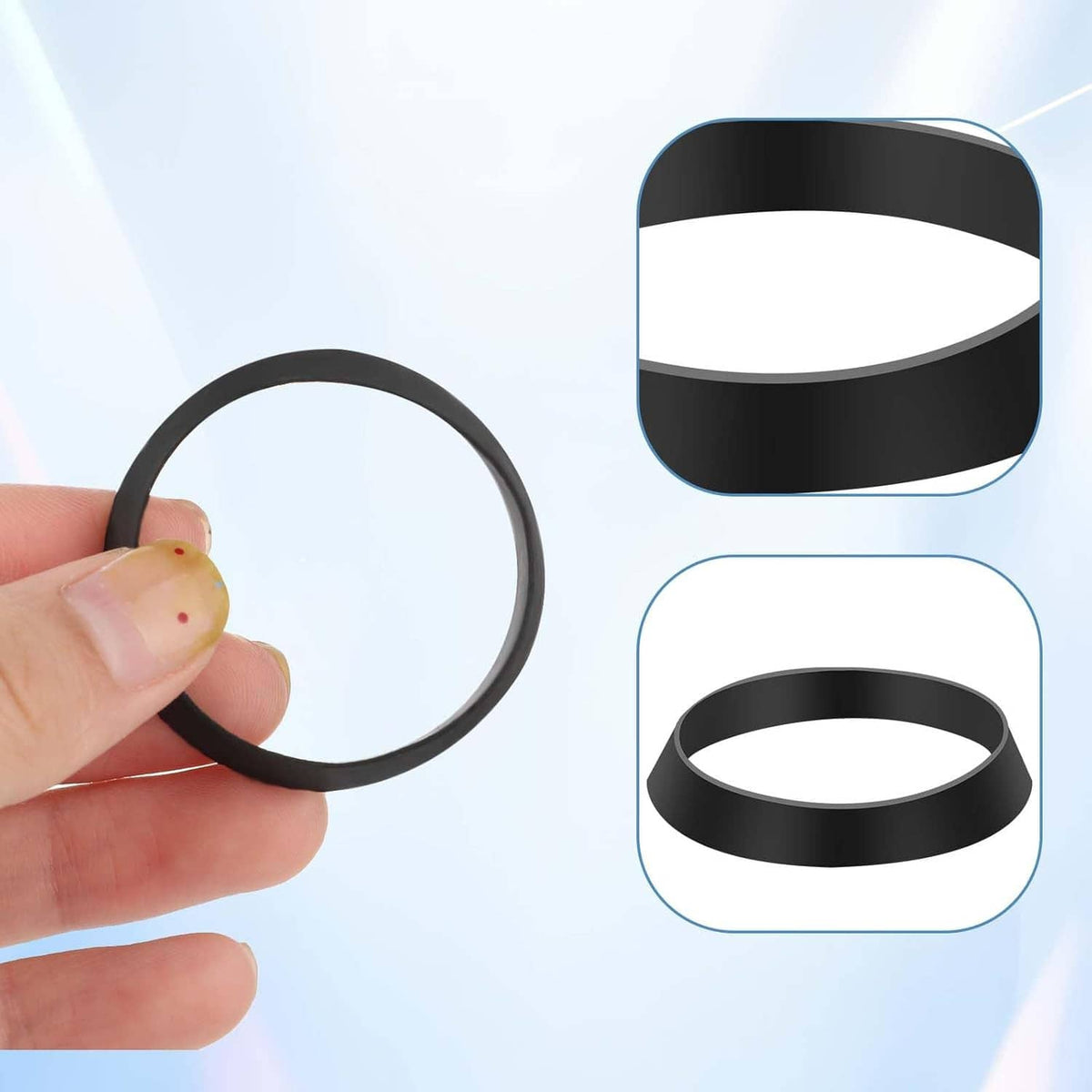 Black silicone seal ring gasket held in hand for waste pipe sealing