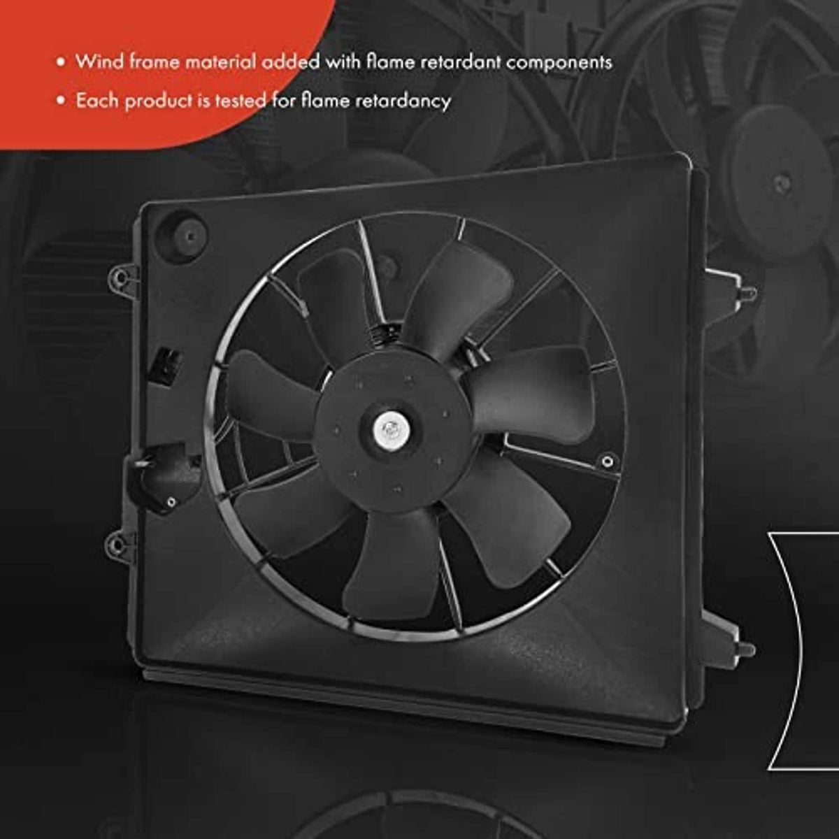 Black radiator cooling fan assembly with multi-blade fan and front shroud