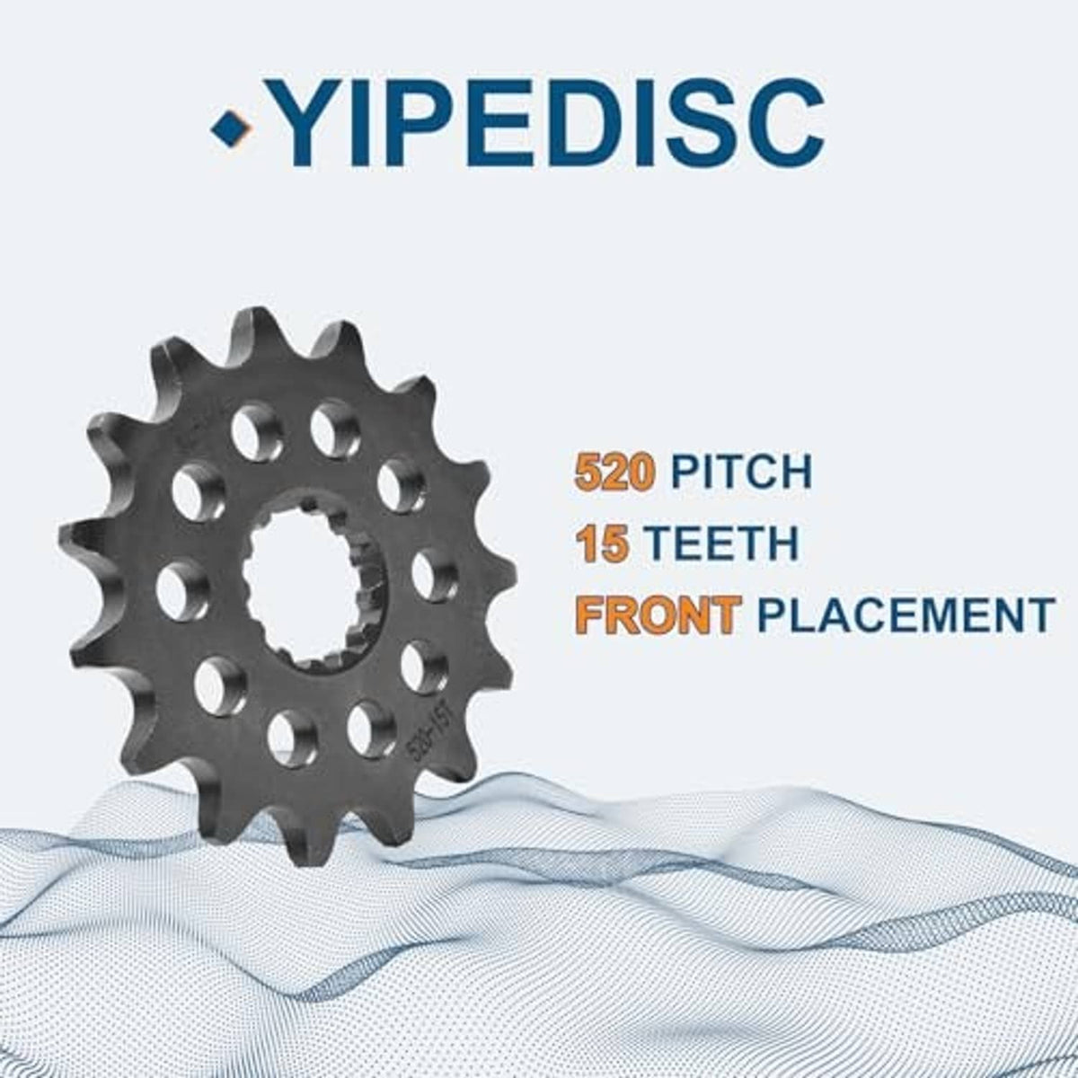 520 pitch 15-tooth front sprocket gear in dark steel with mounting holes