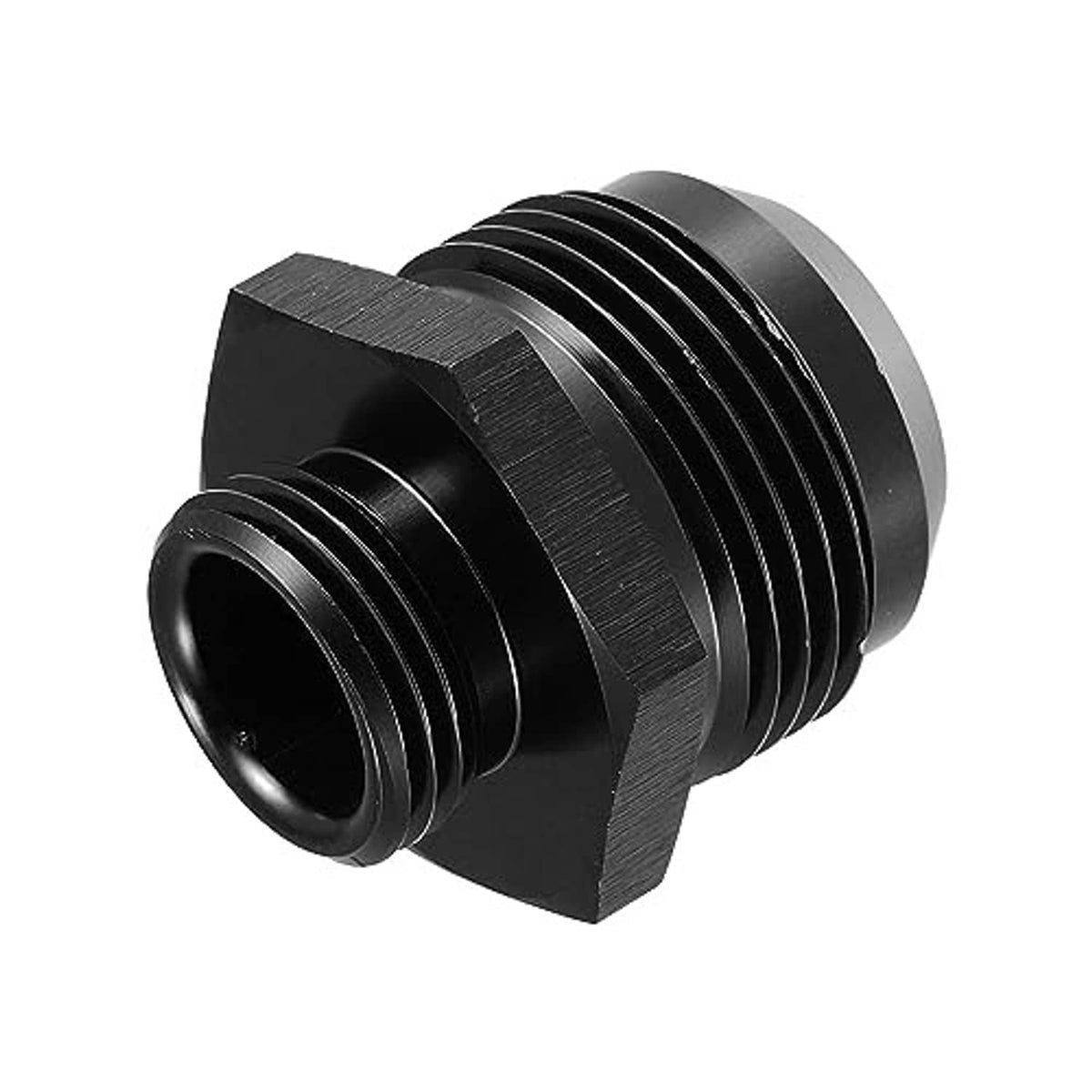 Black aluminum male ORB O-ring adapter, side view of hex collar and threaded end