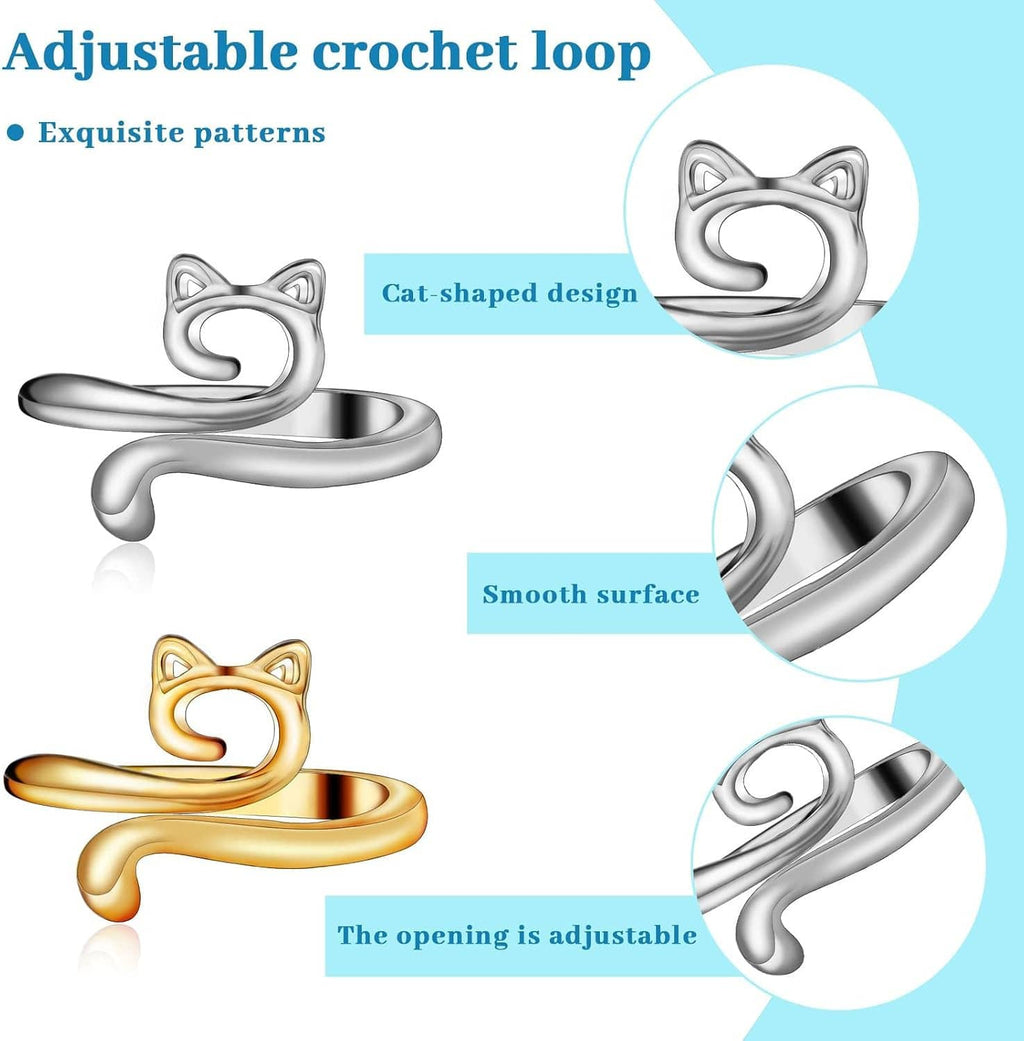 Cat-shaped adjustable crochet loop with smooth metal surface and circular adjustable opening