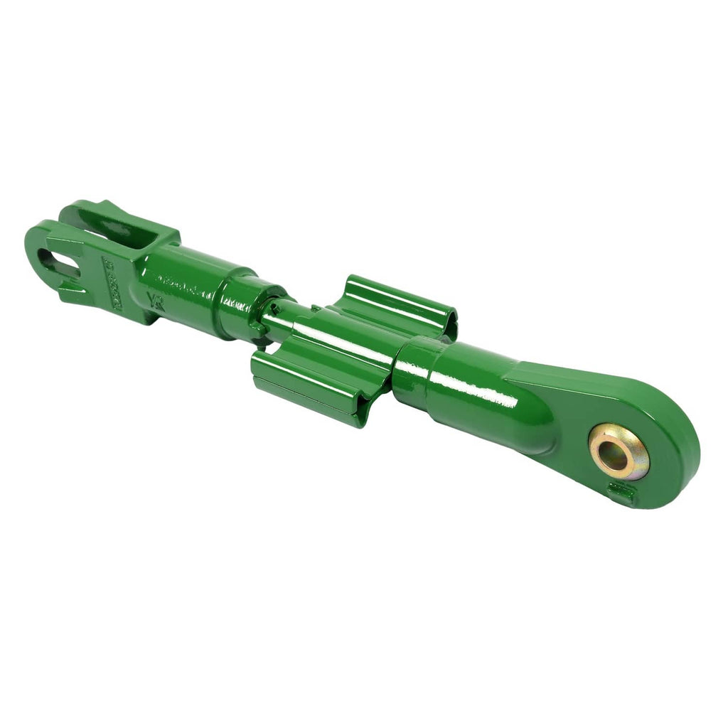 Green 3-point lift link bar with fork end and round pin bushing