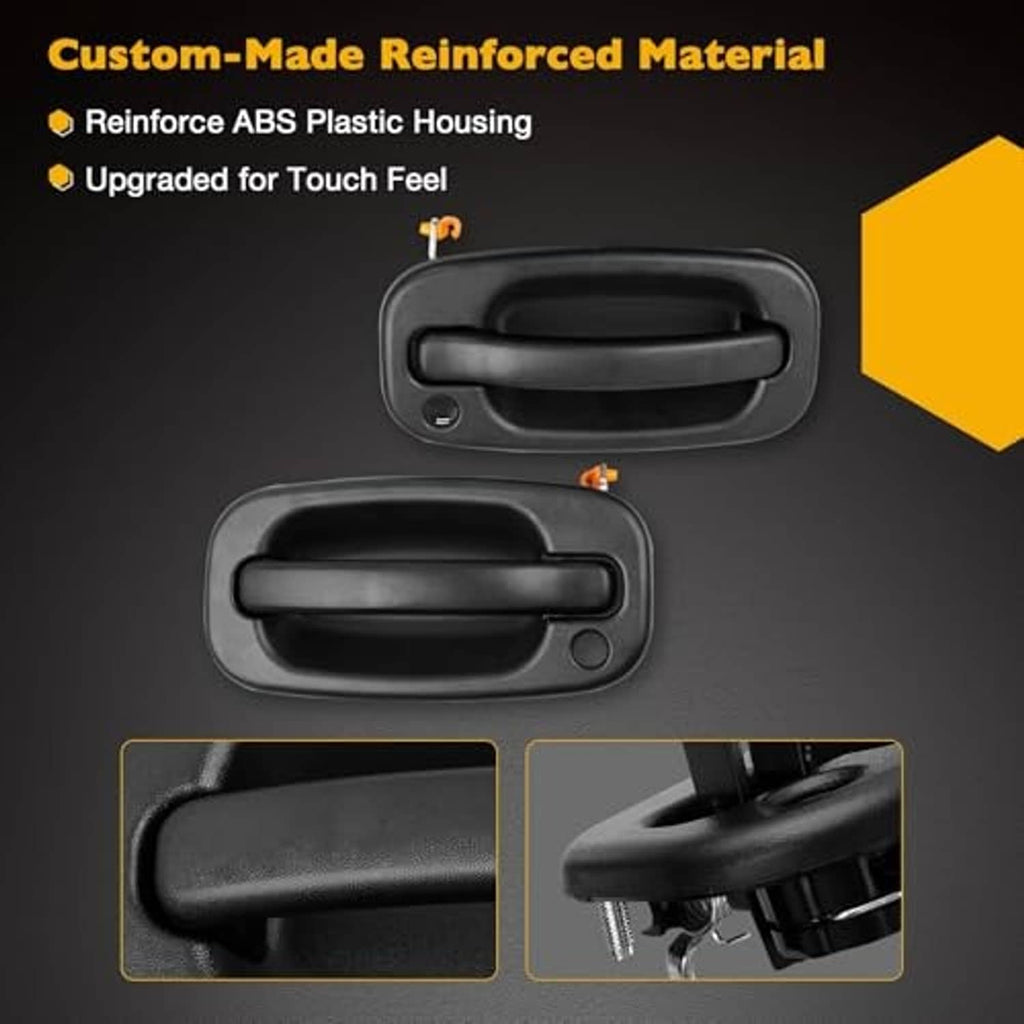 Black exterior door handle pair with reinforced housing and textured recessed grip