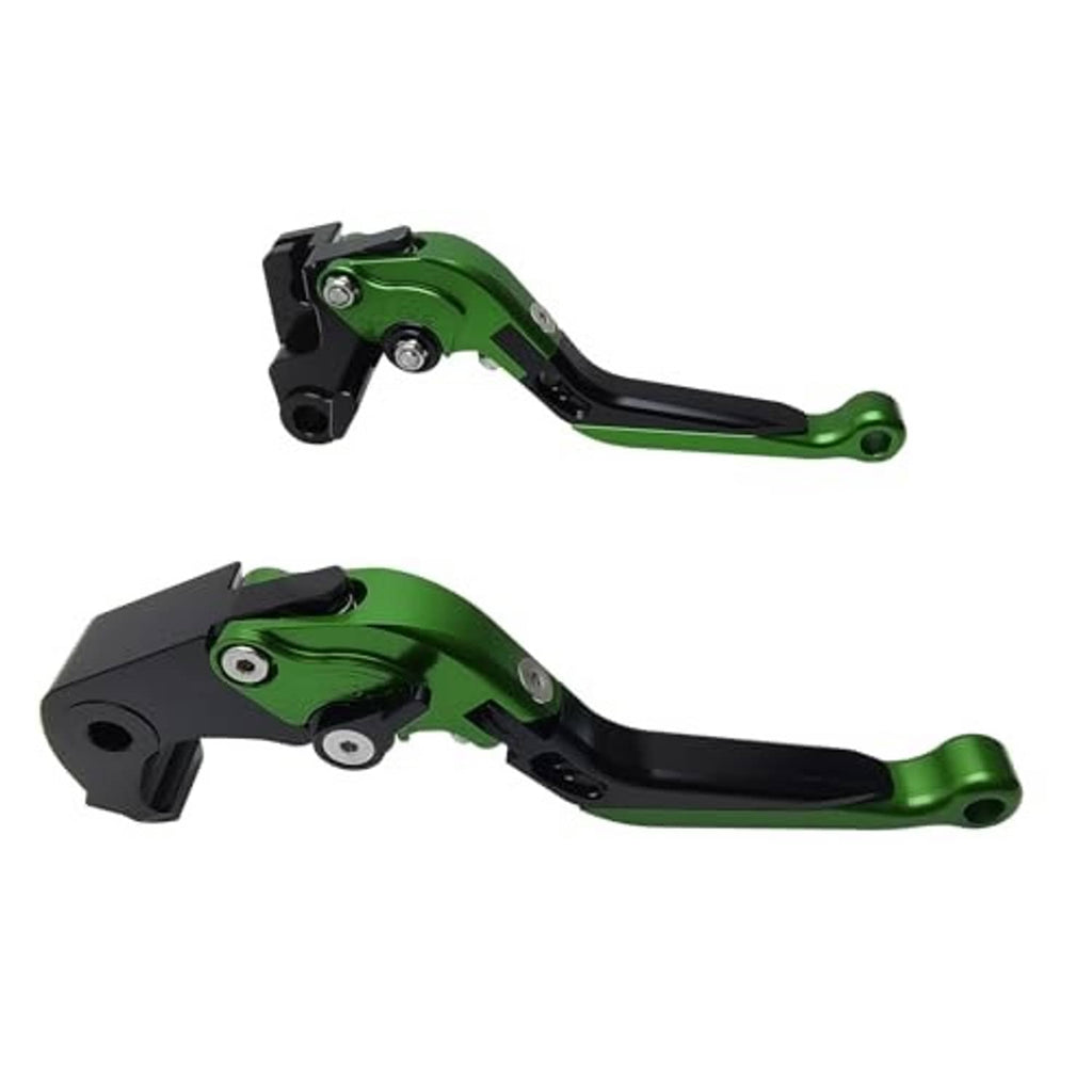 Adjustable brake clutch lever set, green lever arms with black mounting hardware