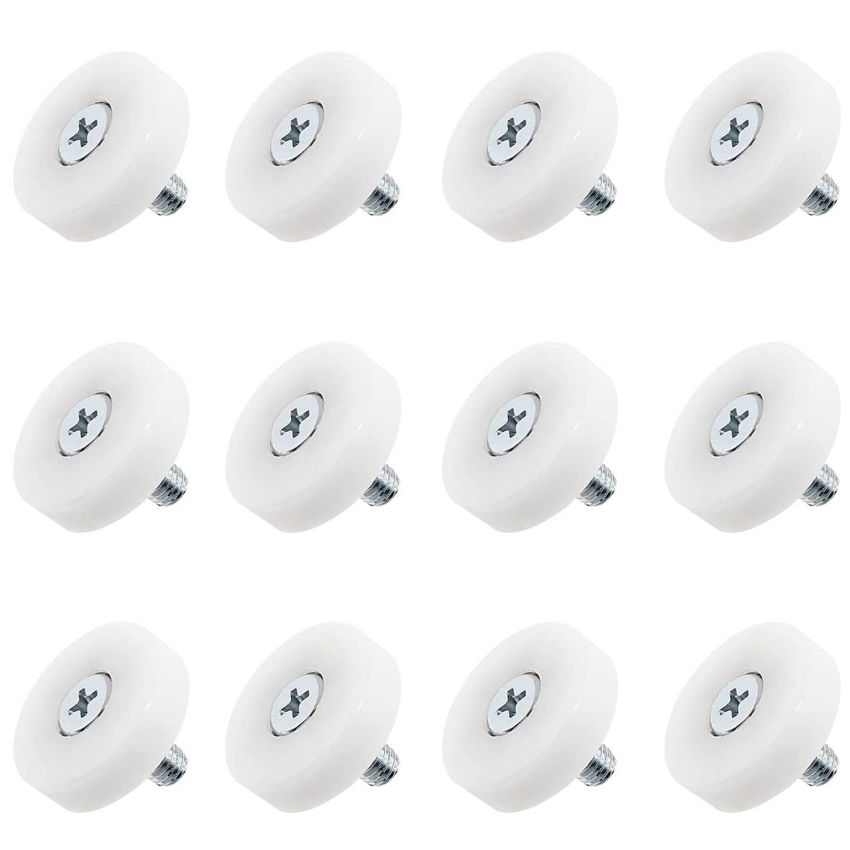 White drawer slide roller wheels with metal screws, multiple pack view