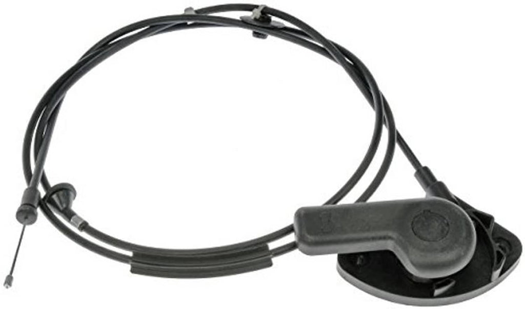 Black hood release cable with latch handle and looped wire, gray mounting base