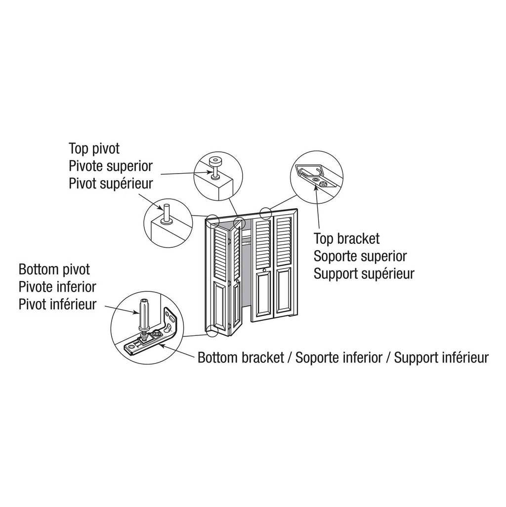 Bi-fold door hardware repair kit installation diagram showing top and bottom brackets