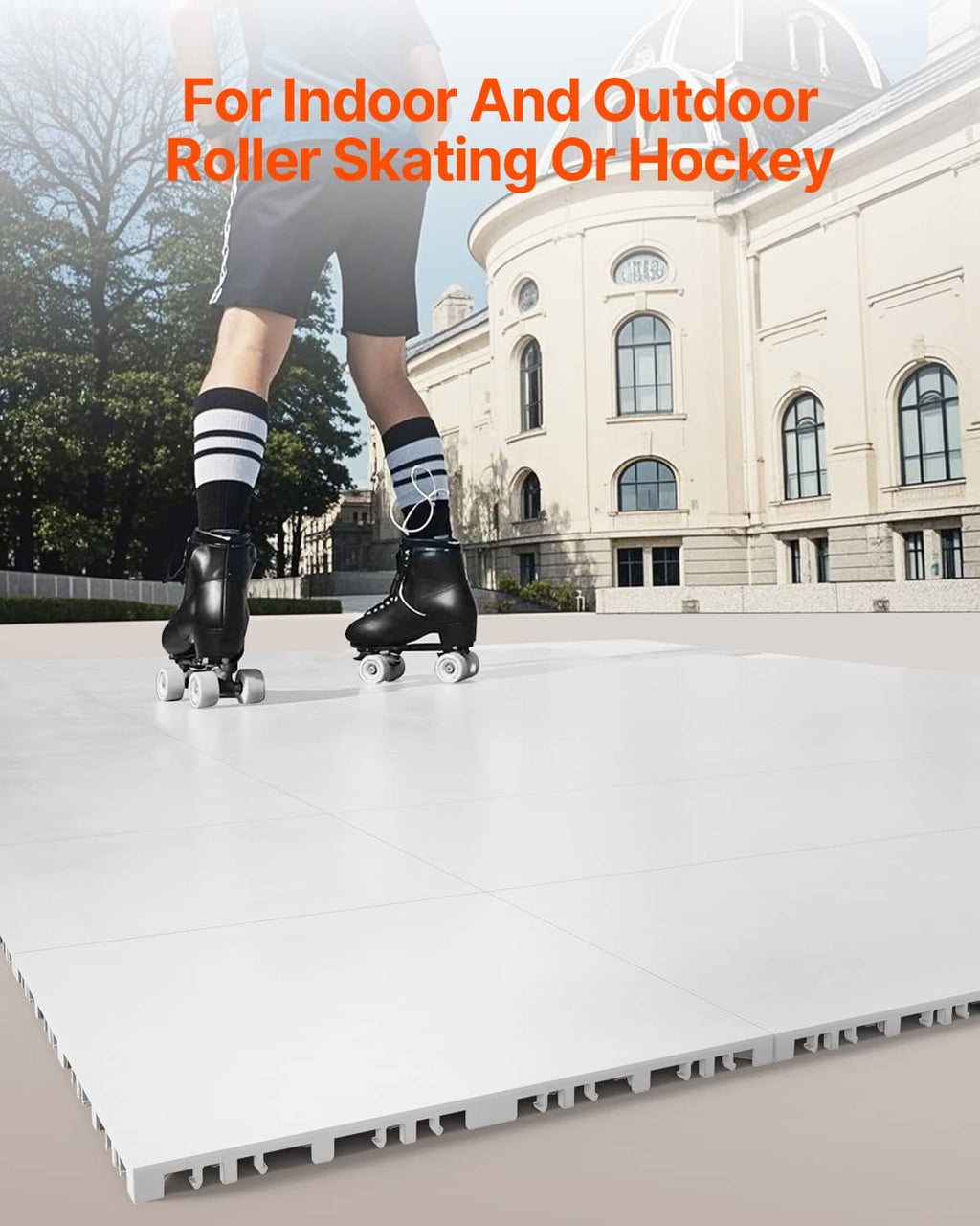 White interlocking floor mat tiles with smooth surface for skating and play