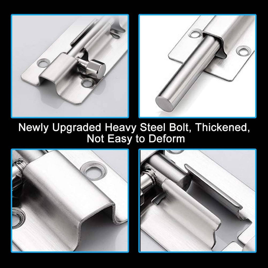Stainless barrel bolt slide latch with thick metal body and blue slide lock