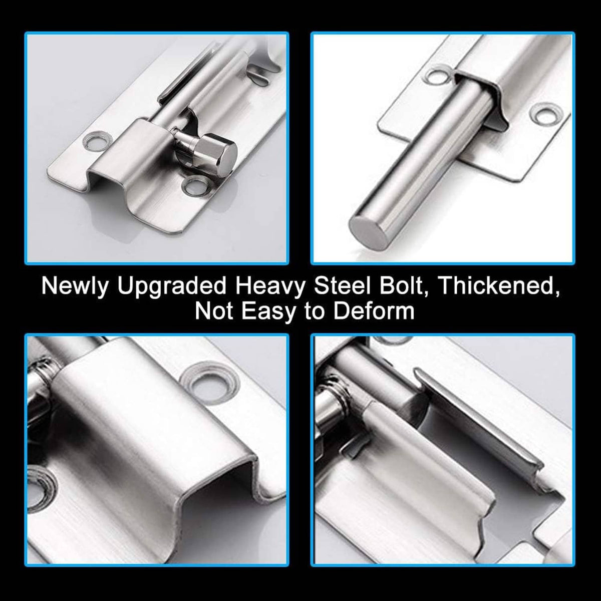Stainless barrel bolt slide latch with thick metal body and blue slide lock
