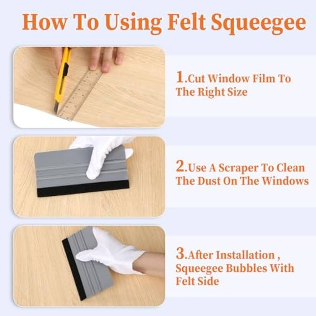 Felt squeegee tool smoothing vinyl on a flat surface with white glove
