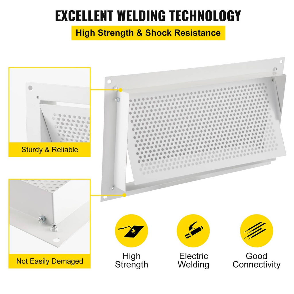White perforated flood vent showing welded side supports and sturdy corner construction
