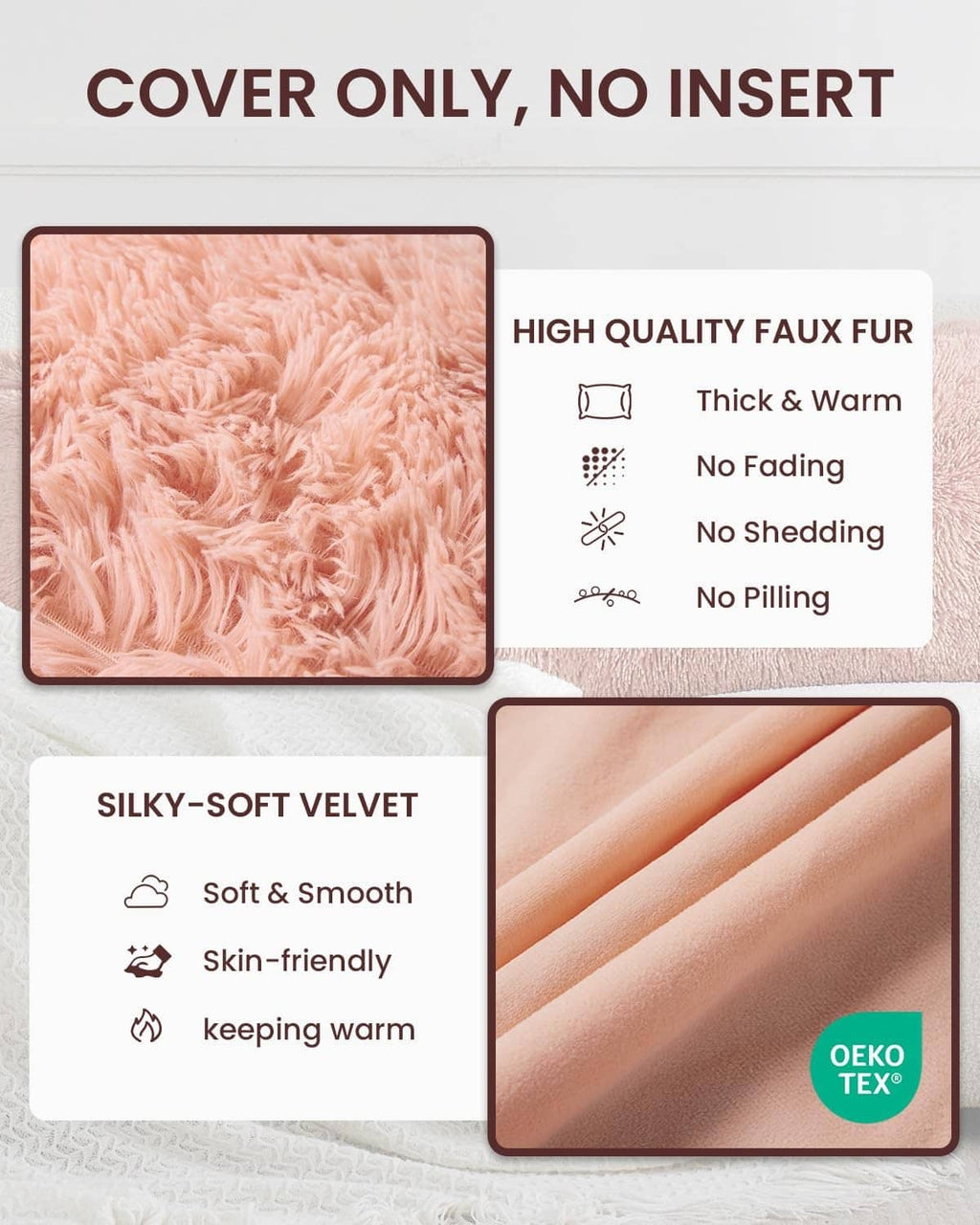 Pink faux-fur body pillow cover texture swatch, thick and soft