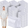 Stack of white disposable rain ponchos with hood, 150-pack supply