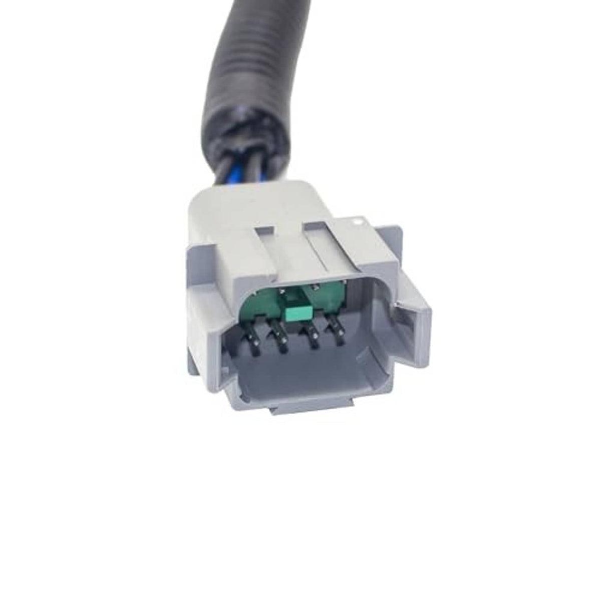 Gray connector housing with green terminal pins and black cable