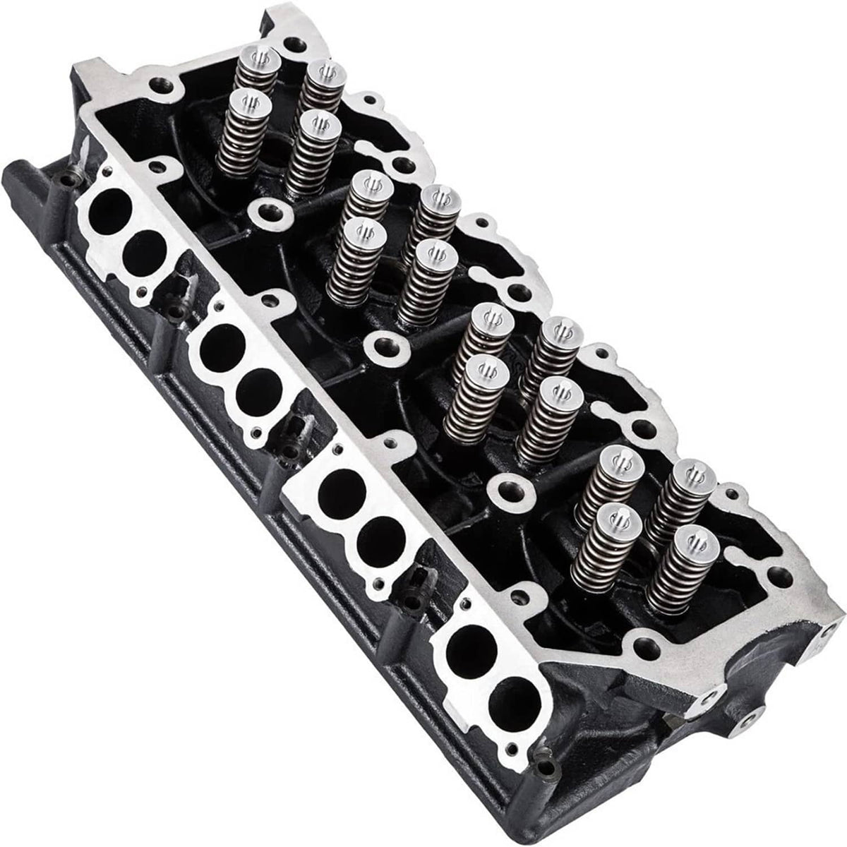 Cylinder head casting with multiple valve springs and machined intake port holes