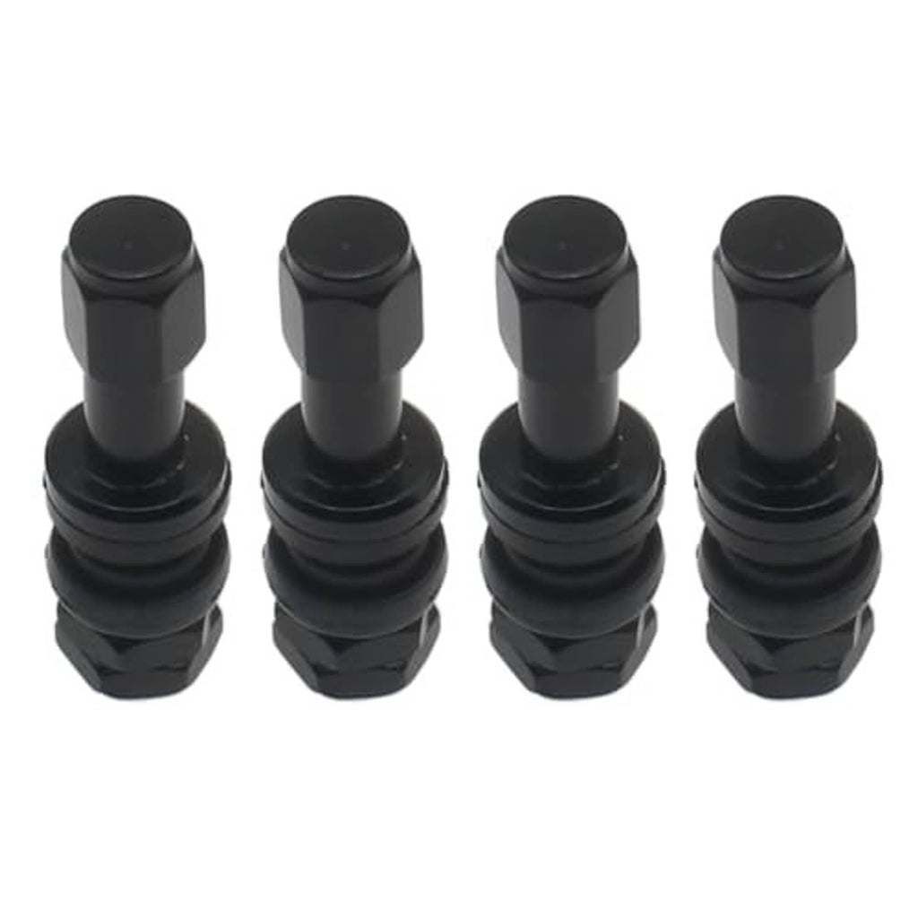 Black valve stem set with four hex caps and ribbed rubber bases