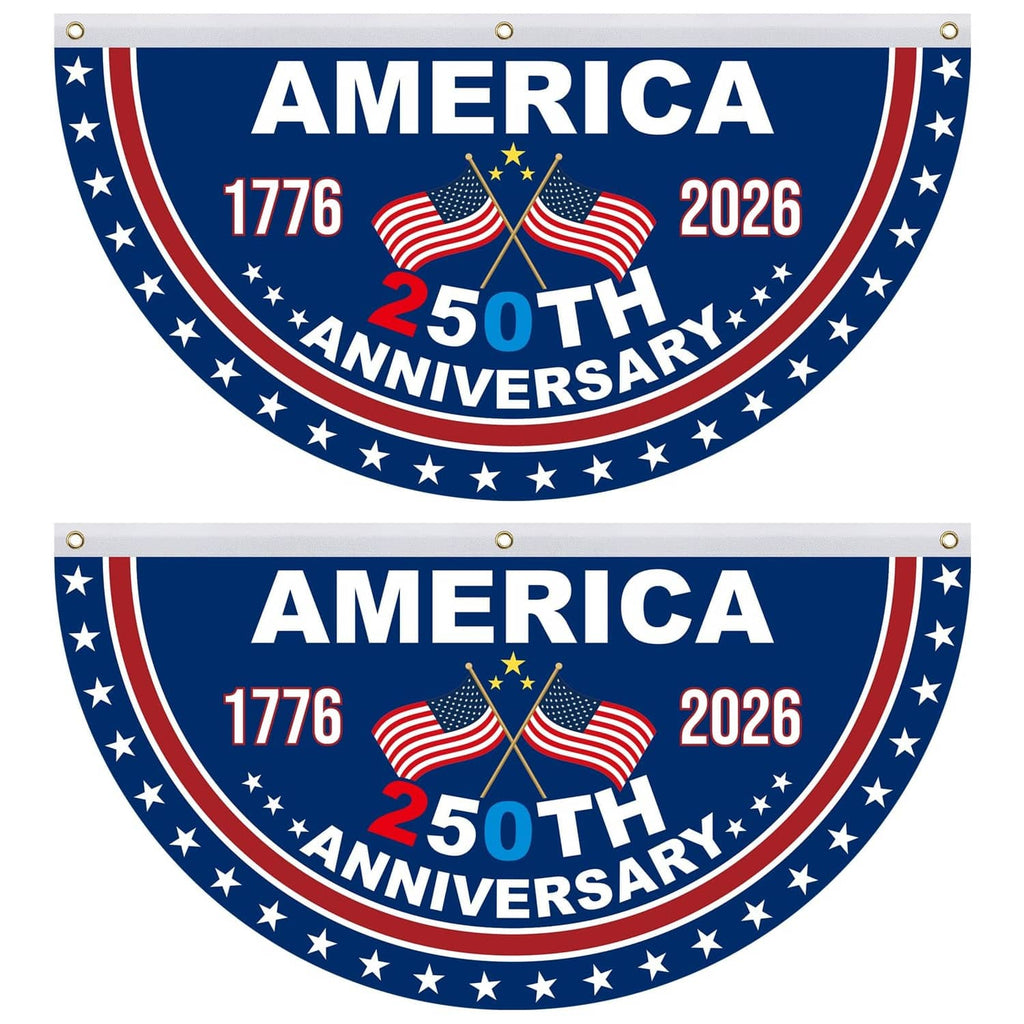 USA 250th anniversary bunting set: two blue semicircle banners with America 1776 2026