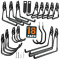 Black steel garage wall hooks set with curved hangers and mounting screws, anti-slip
