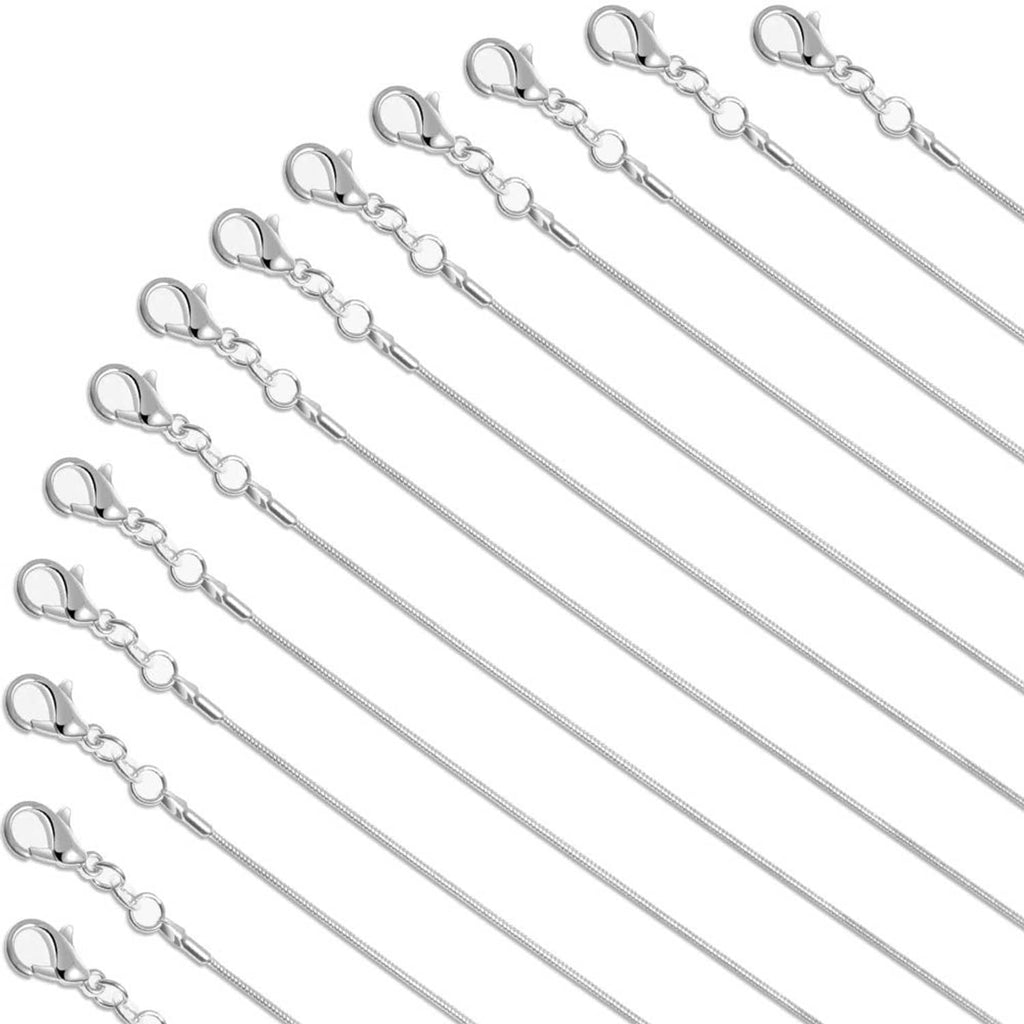 Silver-plated snake chain necklace links with round connectors, 24 in
