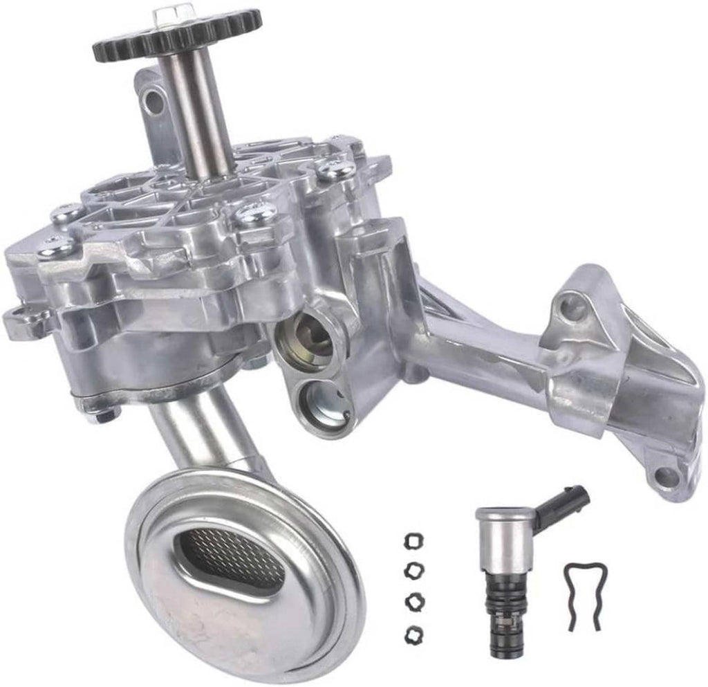 Metal oil pump assembly with circular strainer cover and mounting points