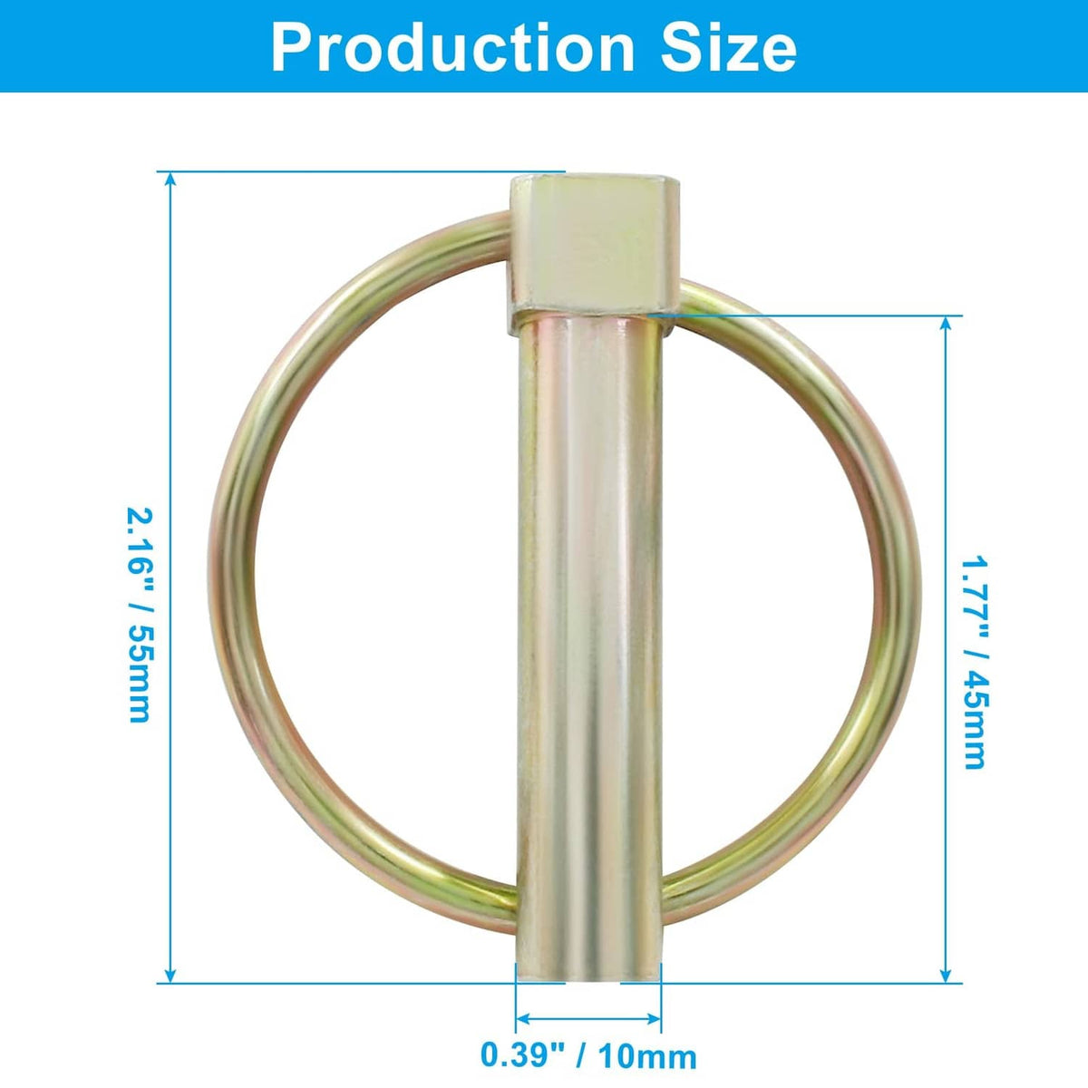 3/8 in lynch pin with ring size diagram with locking shaft