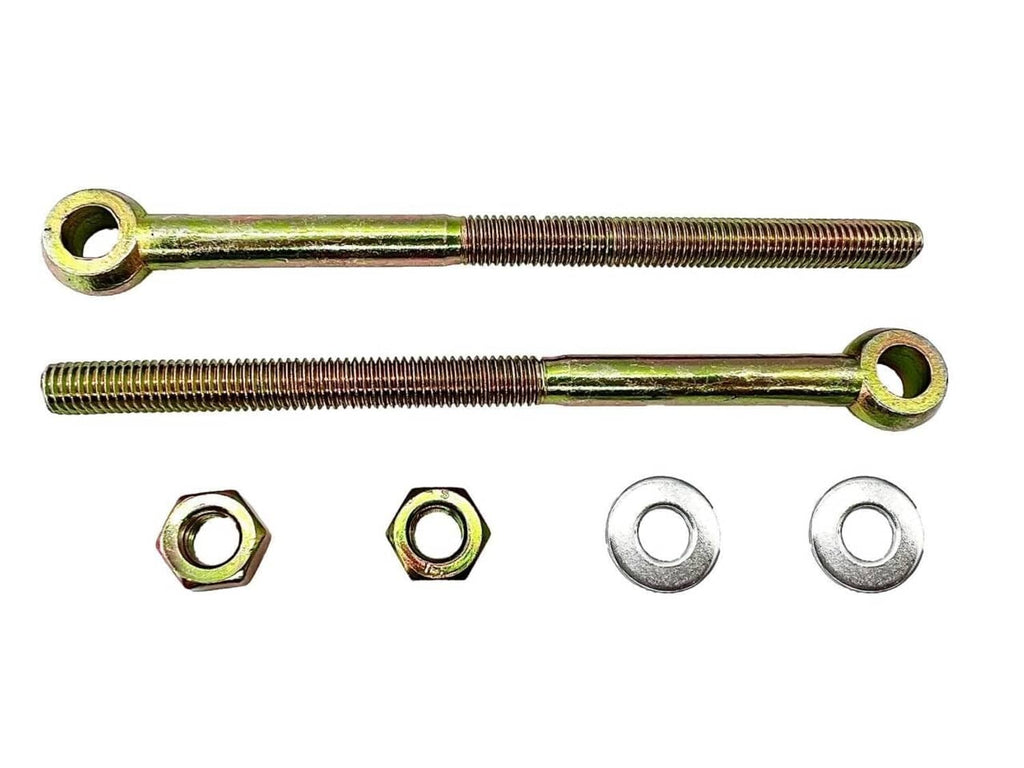 Deck lift link pair with ring ends; hardware nuts and washers shown