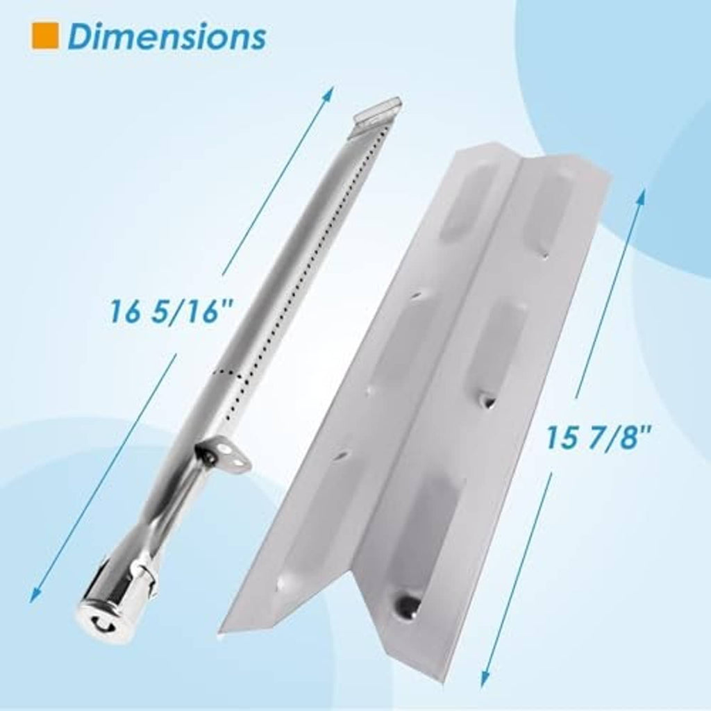 Stainless burner tubes with white heat plate parts for grill replacement