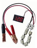 12V battery load tester with 12.0V digital display, red/black clips and cable harness