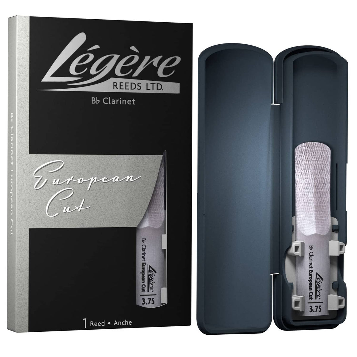 Legere synthetic Bb clarinet reed strength 3.75 with dark carry case, 1 reed pack