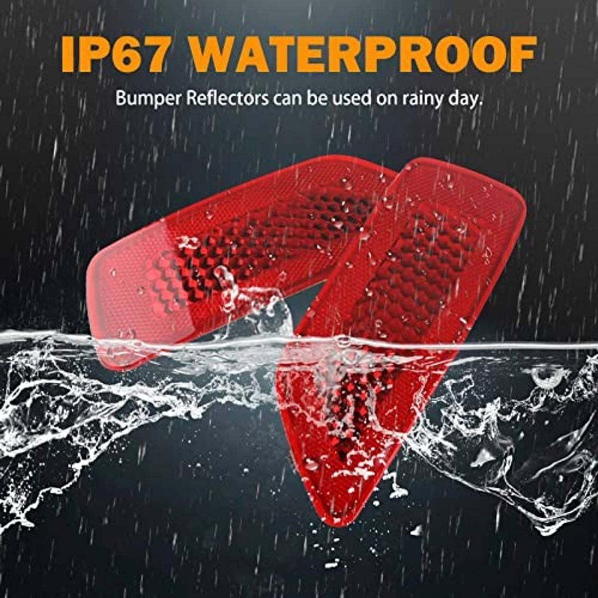 Red waterproof rear bumper reflector lights with textured lens prisms