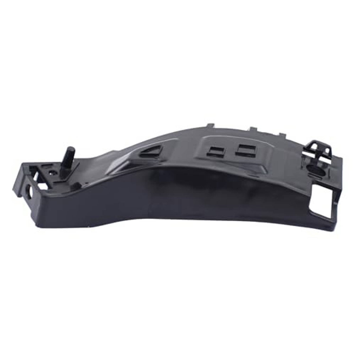 Single dark gray front bumper cover support rail with curved shape and mounting clips