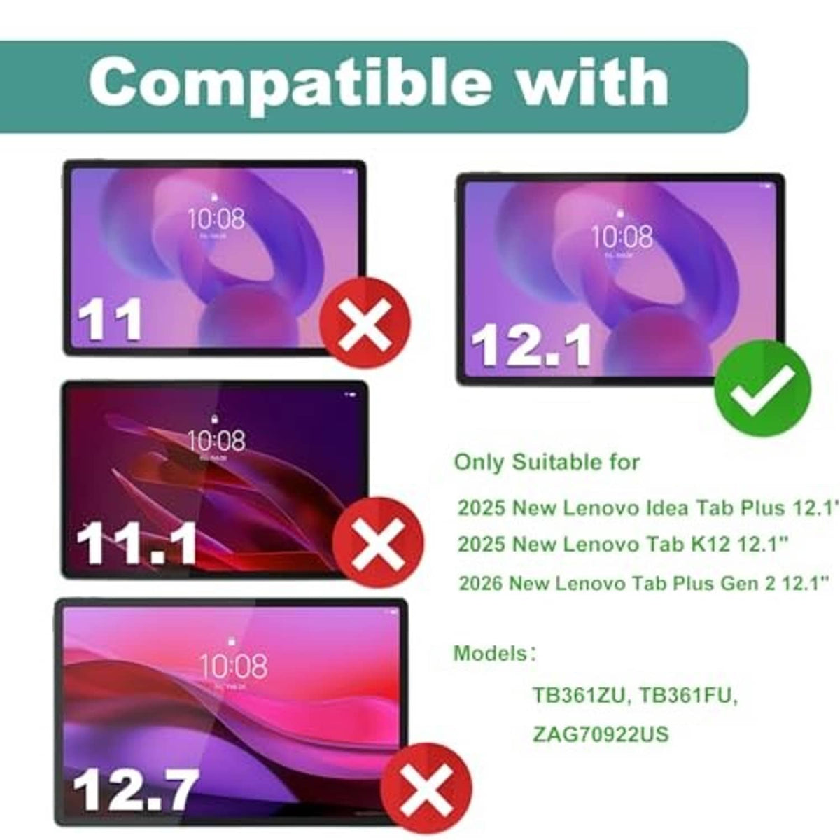 Tempered glass screen protector compatibility chart with checkmark for supported models
