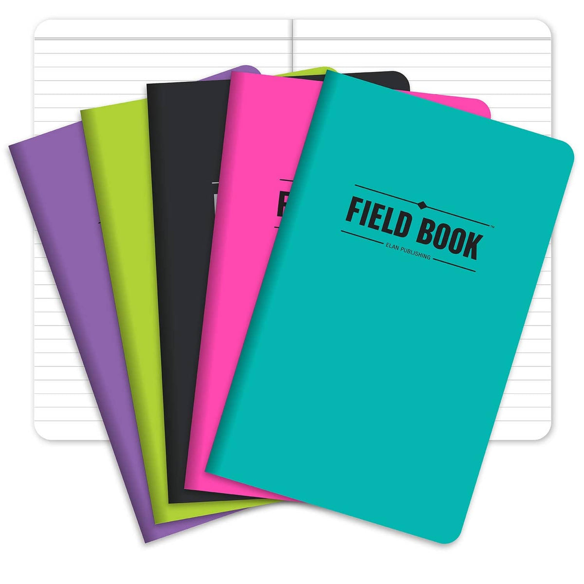 Assorted lined notebooks, five-pack with multicolor soft covers and rounded corners