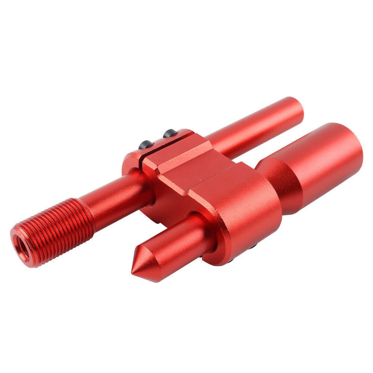 Red anodized aluminum H-type gear shifter extension with angled tips and threaded stud