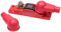 Red mega fuse holder kit with two stud terminals and protective end caps.