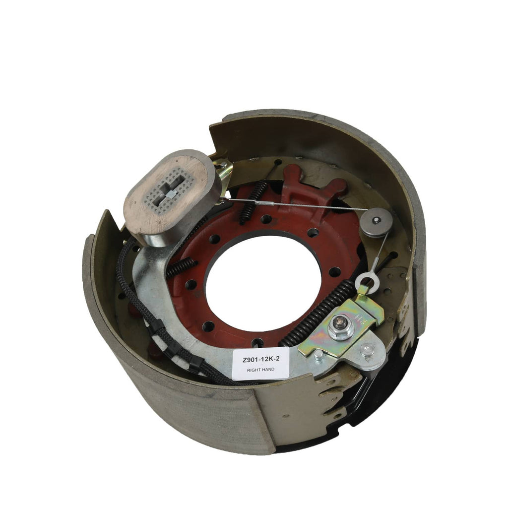 Electric trailer brake backing plate assembly with red backing plate and brake hardware
