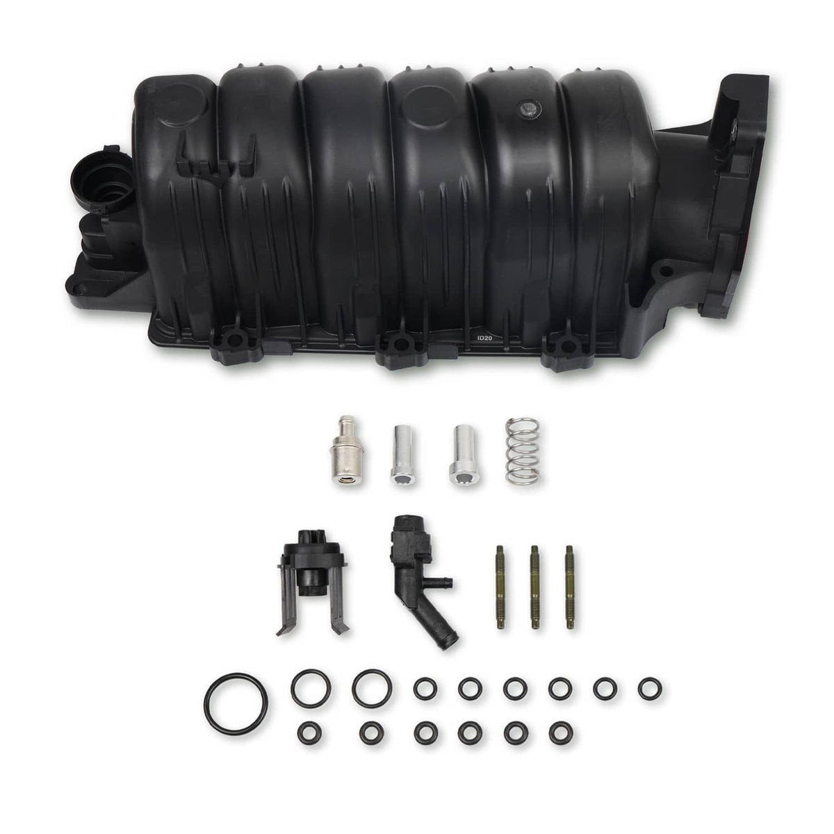 Black upper intake manifold with gasket and mounting hardware set