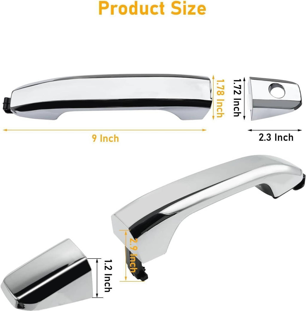 Chrome exterior door handle cover, size diagram with length and thickness