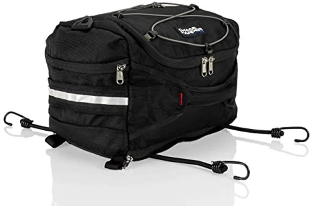 Black tail trunk with zippered front panel and reflective band