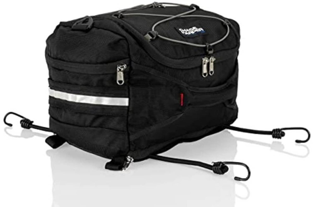 Black tail trunk with zippered front panel and reflective band