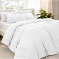 White queen duvet cover set with pillow shams, smooth white bedding on bed