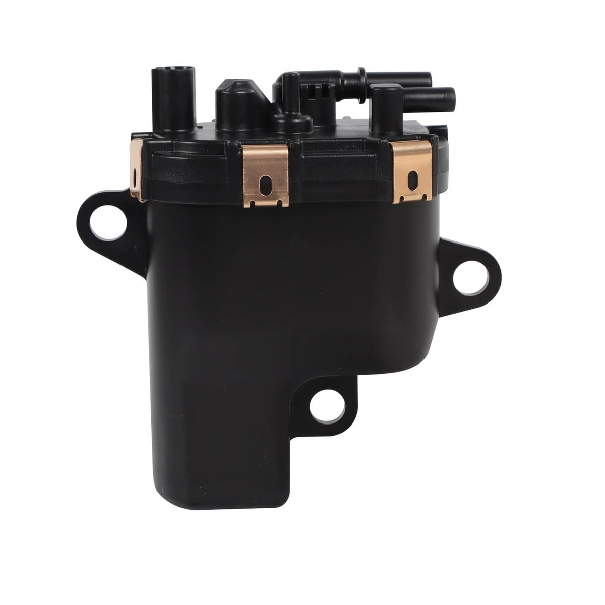 Black fuel pump module with electrical connectors and round mounting loops