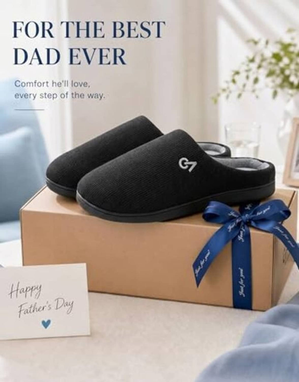 Pair of men’s black knit house slippers with gray cushioned openings and thick sole