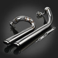 Chrome exhaust pipe system with twin mufflers and curved header pipes